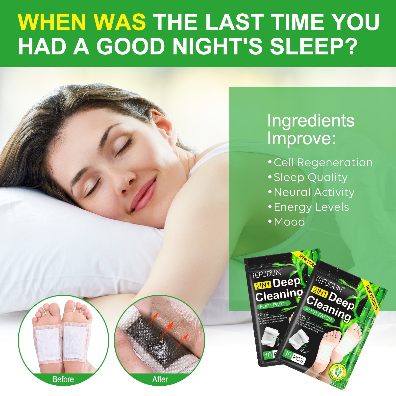 SUFUDUN Foot Massage Care Mugwort Bamboo Charcoal Foot Patches